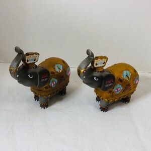 Jackpot Bar Lucky Casino 777 Slots Set of 2 Elephants Figurine Trunk Up Beaded